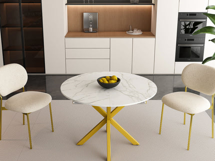 Round Dining Table With Extendable Blades, X Base
