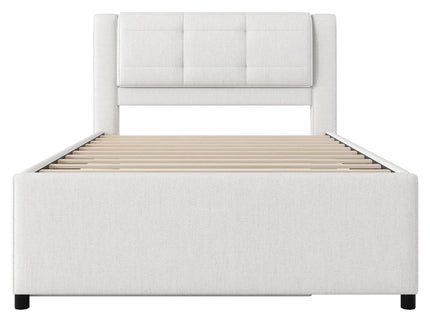 Upholstery Platform Bed With Trundle, Trundle Can Be Flat Or Erected