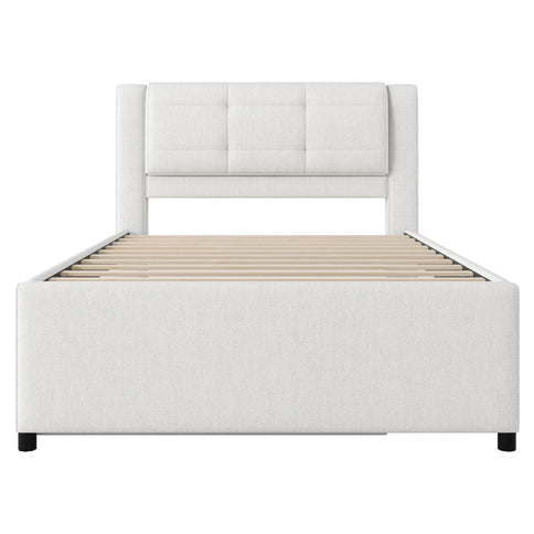 Upholstery Platform Bed With Trundle, Trundle Can Be Flat Or Erected