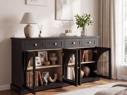 Sideboard Cabinet With 4 Drawers And 4 Arched Glass Doors