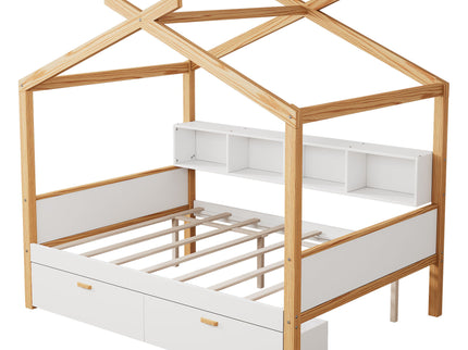 House Bed With Bookshelf Storage