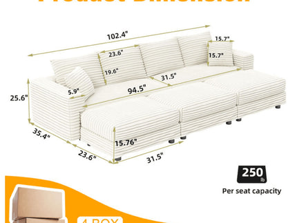 Deep Seat Convertible Sofa With Soft Pillows And Ottomans