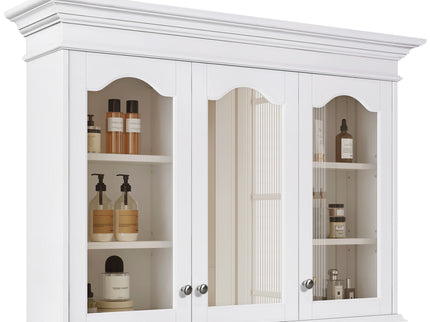 Medicine Cabinet With Mirror Door And Adjustable Shelves, Wall-Mounted Bathroom Storage Cabinet - White
