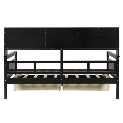 Daybed, Slat Support, With Bedside Shelves And 2 Drawers