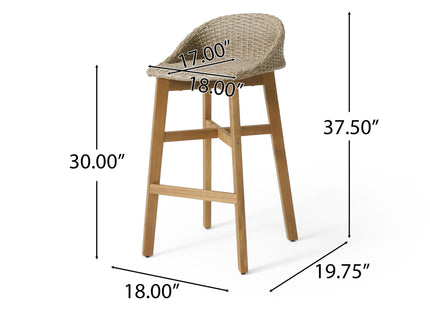 Beeson - Outdoor Wicker And Acacia Wood Barstools Set, Water Resistant - Brown
