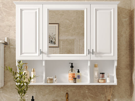 Wall Mounted Bathroom Medicine Wall Cabinet With Mirror & Open Shelves