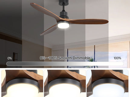 Ceiling Fan With Lights 3 Solid Wood Fan Blade Noiseless Reversible Motor Remote Control - Black