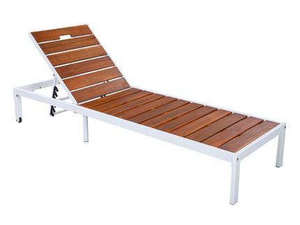 Outdoor Chaise Pool Lounge Chairs With Adjustable Backrest - Brown / White