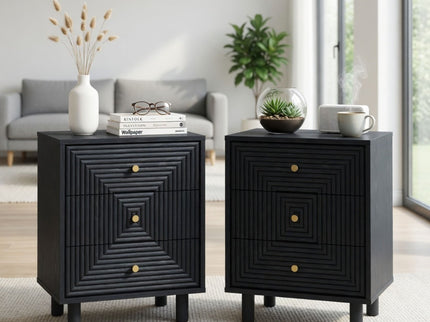 3 Drawer Nightstand - Black - Wood