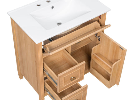 Bathroom Vanity With Sink, Flip Drawer & Adjustable Shelf - Natural