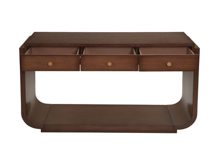 Console Table With 3 Drawers, Display Shelf, Curved Legs - Walnut