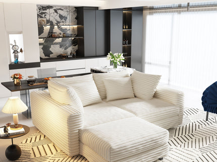 4 Seat Sofa With Soft Pillows And Movable Ottoman