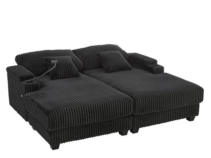 Modern Chaise Sofa With Adjustable Backrest, Cup Holders, Phone Holder & Storage Compartments For Living Room