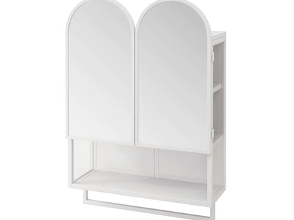 Double Arched Mirror Wall Cabinet With 2 Doors, Featuring Adjustable Shelves And Towel Rack