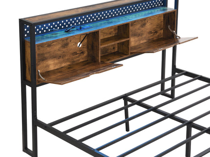 Modern Platform Bed, USB Charging Station, 2 Drawers, LED Lights