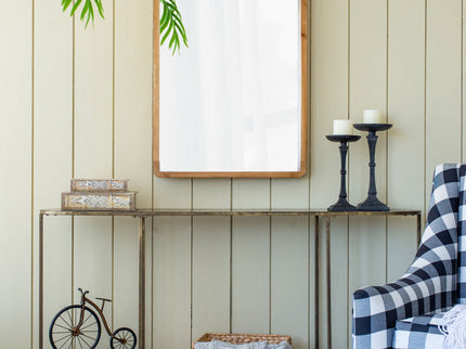 Rectangle Wood Mirror, Farmhouse Wall Decor For Living Room Bedroom Entryway - Brown