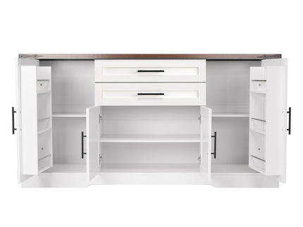 Barn Door Storage Cabinet With 2 Drawers & Door Rack, Adjustable Shelves