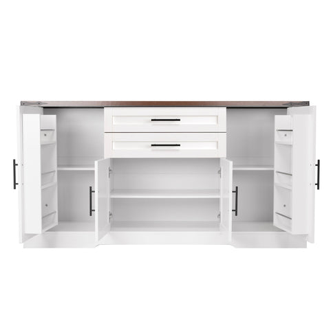Barn Door Storage Cabinet With 2 Drawers & Door Rack, Adjustable Shelves
