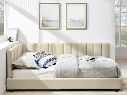 Mid-Century Upholstered Tufted Bed Frame With Backrest And Armrests