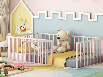 Metal Floor Bed Frame With Fence And Door