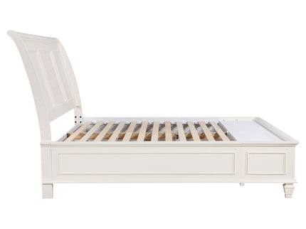 Dennis - Eastern King Storage Panel Bed With Carved Headboard And Built In Drawers - Cream White