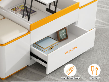 Lift Top Coffee Table With 4 Storage Stools
