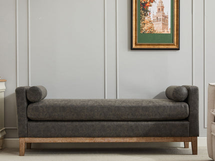 Elegant Upholstered Bench Daybed Ottoman With Bolster Pillows