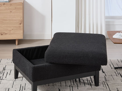 Upholstered Storage Ottoman With Reversible Lid Coffee Table With Rubberwood Legs