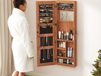 Jewelry Armoire Organizer With Full Length Mirror, Wall Mounted Lockable Cabinet With LED Light