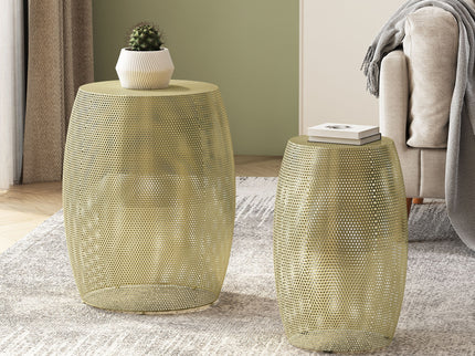 Modern Round Metal Hollow Side Table Set With Openwork Design - Gold