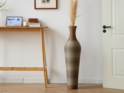Tall Vase - Brown Decorative Floor Vase, Classic Neat Floor Vase Tall Freestanding Flower Holder, Artificial Rattan Vase, Floor Vase, Flower Holder For Home Decor - Gray