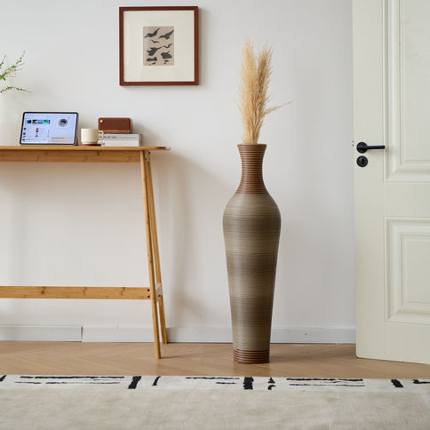 Tall Vase - Brown Decorative Floor Vase, Classic Neat Floor Vase Tall Freestanding Flower Holder, Artificial Rattan Vase, Floor Vase, Flower Holder For Home Decor - Gray