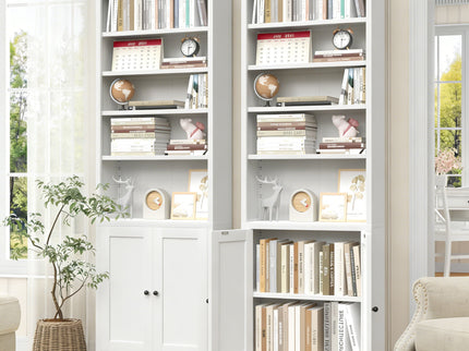 Bookcase Tall 5-Tier Adjustable Storage Shelf With Door Deep - White