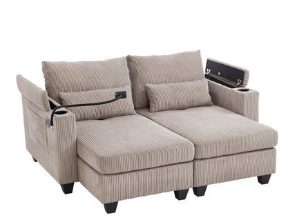 Convertible Chaise Lounge Sofa Chair With USB Ports, Cup Holders, Phone Holder And Storage