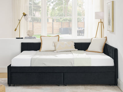 Upholstered Tufted Daybed Frame With Storage Drawers