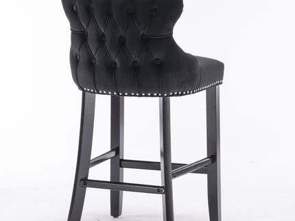 Contemporary Upholstered Wing-Back Barstools With Button Tufted Decoration And Wooden Legs, And Nailhead Trim, Leisure Style Bar Chairs, Bar Stools (Set of 2)