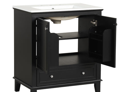 30" Bathroom Vanity With Sink Combo, Multi Functional Bathroom Cabinet With Doors And Drawer - Black
