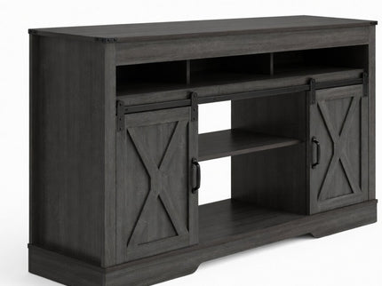 Farmhouse TV Stand With Sliding Barn Doors & Adjustable Storage