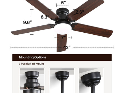 Low Profile Ceiling Fan With Reversible DC Motor, Remote Control, LED Light - Black