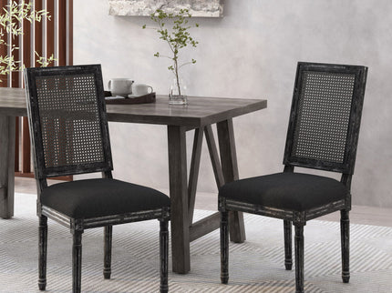French Country Dining Chair With Rectangular Cane Backrest And Smooth Upholstered Seating