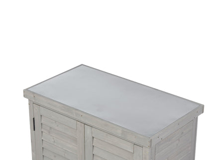 Potting Bench With Storage Cabinet And Metal Table Top For Outdoor
