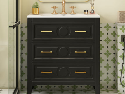 Retro Bathroom Vanity With Sink Combo, Free Standing Single Set With 3 Drawers