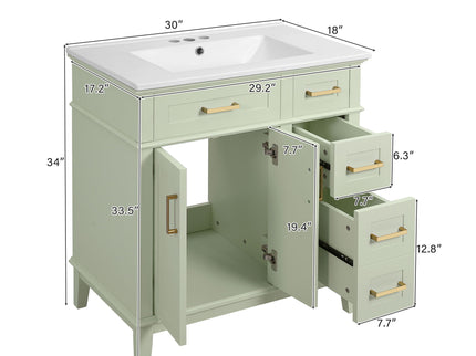 Modern Bathroom Vanity With Ceramic Sink, Soft Close Storage Cabinet