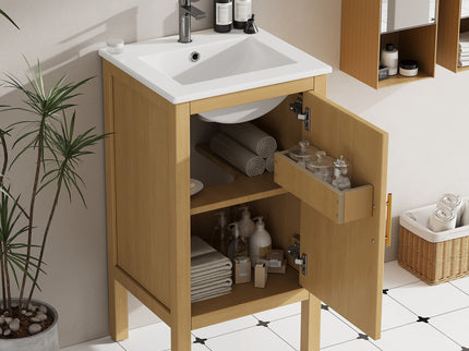 Bathroom Cabinet With Sink, Adjustable Shelf, Soft Closing Hinges - Natural Wood