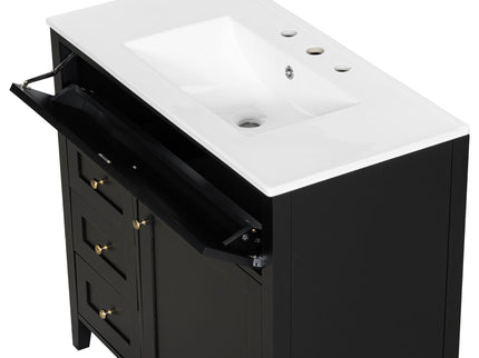 Bathroom Vanity With Sink, 3 Drawers & Cabinet With Adjustable Shelves