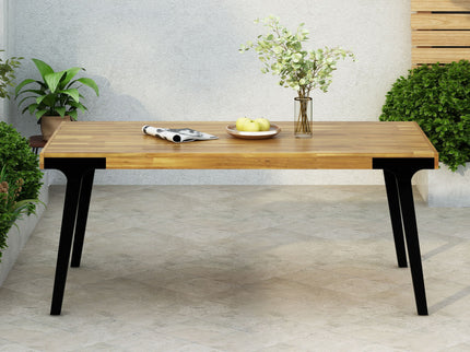 Acacia Wood Patio Dining Table, 69"L Rectangle Outdoor Table - Teak / Black