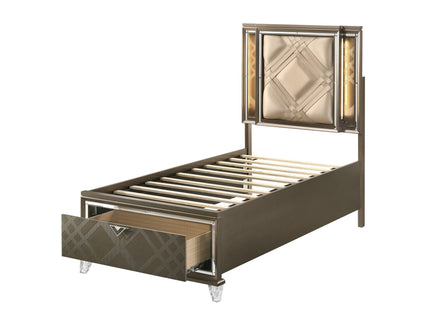 Skylar - Full Bed With LED & Storage - Dark Champagne