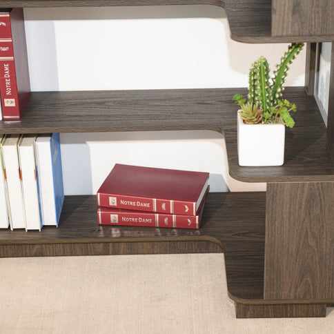 Freestanding Corner Bookshelf For Living Room - Dark Brown