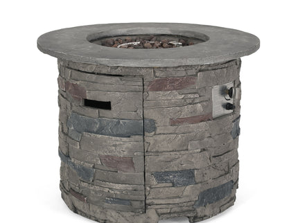 Transitional Outdoor 32" Round Propane Fire Pit Table, Lightweight Concrete Construction - Stone Gray