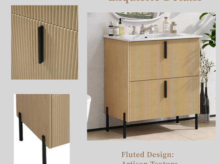 Bathroom Vanity With Ceramic Sink, Fluted Design